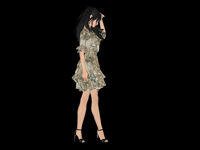 Game And Movie Character With Long Black Hair In Floral Dress And High Heels 3d model