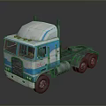 Vintage Blue And White Truck Featuring Cabover Design And Red Roof Lights