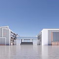 Modern School Building Complex With Multistory Structure And Glass Facades In Open Square 3d model