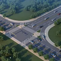 Municipal Road Intersection Featuring Vehicles Green Belts Sidewalks Trees And Street Lamps