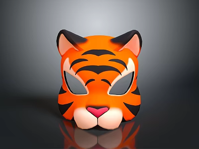 Cute Orange Tiger Head Mask With Black Stripes For Kids Party Supplies 3d model