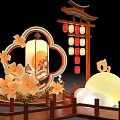 Traditional Themed Photo Check in Spot with Lantern Flowers Moon and Decorative Pavilion