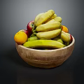 Fresh Assorted Fruits in Wooden Bowl Including Bananas Apples and Oranges