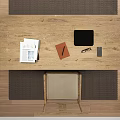 Minimalist Study Room Interior With Wooden Desk Floor Lamps And Woven Wall