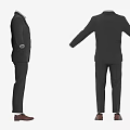 Men's Black Formal Suit With Dress Shirt And Brown Leather Shoes