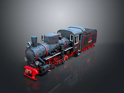 Vintage Black and Red Steam Train Model with Chimney and Detailed Classic Wheels 3d model