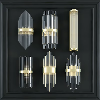 Elegant Modern Wall Lamps With Transparent Glass Strips And Gold Rings 3d model