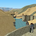 Garden Landscape Design With Mountainous Background Water Bodies Buildings And Winding Paths