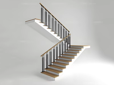 Modern Staircase Design With White Steps And Black Metal Railings 3d model