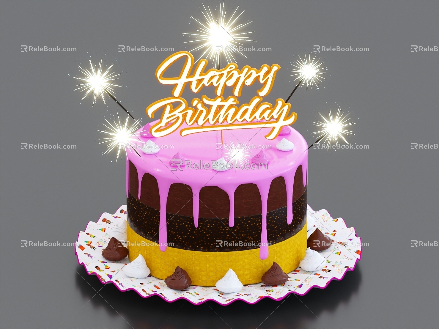 Birthday Cake Pastry 3d model