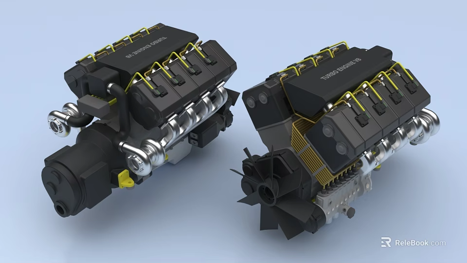 Black Industrial Equipment With Yellow Accents Mechanical Components And Metal Pipes 3d model 