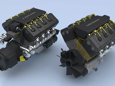 Black Industrial Equipment With Yellow Accents Mechanical Components And Metal Pipes 3d model