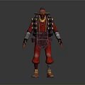 3D Model of Adventurer in Red Outfit With Wide Brimmed Hat and Strapped Gear