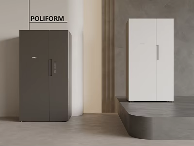 Modern Poliform Double Door Refrigerators In Dark Gray And White Colors 3d model