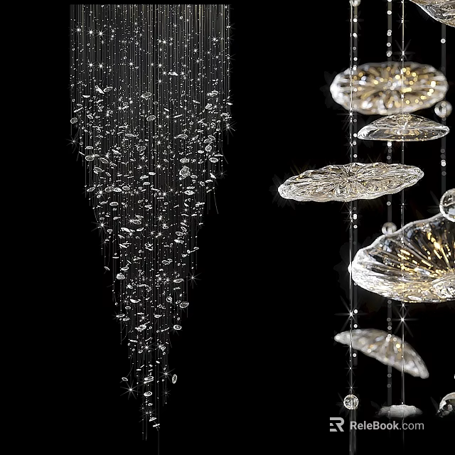 Elegant Modern Crystal Chandelier With Glass Petal Shapes And Water Drop Decorations 3d model 