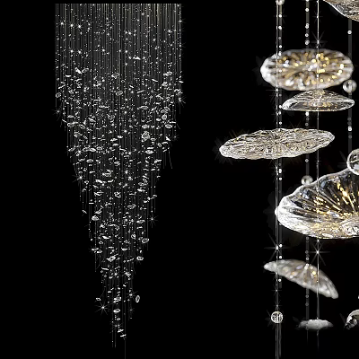 Elegant Modern Crystal Chandelier With Glass Petal Shapes And Water Drop Decorations 3d model