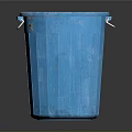 Blue Plastic Trash Bin with Metal Handles and Vertical Stripes for Indoor Use