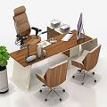 Modern Office Desk Setup With Ergonomic Chairs Green Plants Computer Monitors And Office Supplies