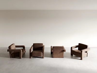 Four Brown Modern Accent Chairs In Spacious Empty Room Interior 3d model