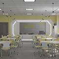 School Modern Classroom Interior With Large Screen Tables Chairs And Bright Lighting 3d model