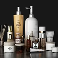 Stylish Bathroom Accessories Including Lotion Bottles Fragrance Sticks and Candles Jars