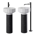 Modern Bathroom White Striped Washbasins With Black Column Bases And Faucets