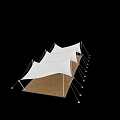 Modern White Tensile Membrane Structure With Metal Supports And Wooden Platform