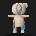 Cute Handmade Stuffed Teddy Bear Doll With Pink Ears Blue Belly And Red Bow