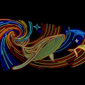 Decorative Neon Lights with Whale Star and Swirl Patterns in Colorful Design on Black Background
