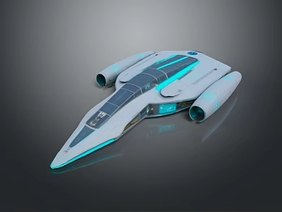 Futuristic White Spaceship With Sleek Design Blue Illuminated Accents And Twin Engines 3d model