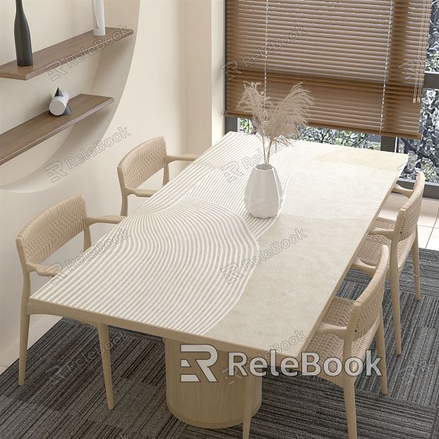 Japanese Dining Table and Chair Combination Dining Table and Chair Curtain model