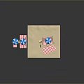 Modern Beach Scene With Striped Deck Chairs Blue Umbrellas And Sandy Area