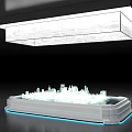 White City Model With Blue Lights At Bottom And Transparent Display Board Above Black Background