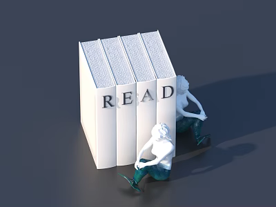 Decorative Ornament Set With Book Stack READ Lettering And Two Small Figurines 3d model