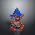 Colorful Windmill Tower Model With Blue Spire Orange Blades Yellow Tip And Red Brick Base