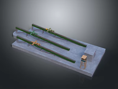 Industrial Building Structure With Green Conveyor Belts Concrete Platform And Small Control Tower 3d model