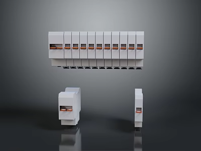 White Long Strip Computer PDU With Orange Indicators And Two Compact Side Units 3d model