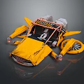 Futuristic Yellow Racing Vehicle With Black Checkered Accents And Mechanical Wing Structures
