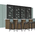 Modern Bar Counter Interior With Wine Rack Wine Bottles And Bar Stools 3d model