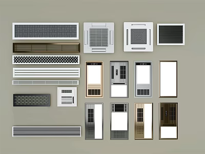 Various Types Of Vent Grilles And Air Vent Panels For Building Interiors 3d model