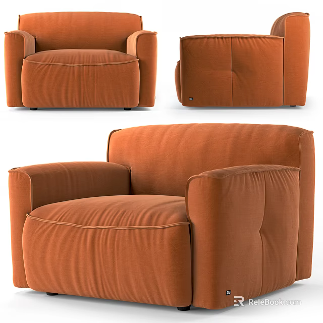 Modern Orange Single Sofa With Plush Upholstered Design And Comfortable Armrests 3d model 
