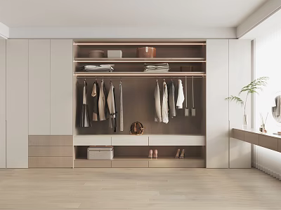 Modern Wardrobe Interior Design With Hanging Clothes Storage Shelves And Shoes 3d model