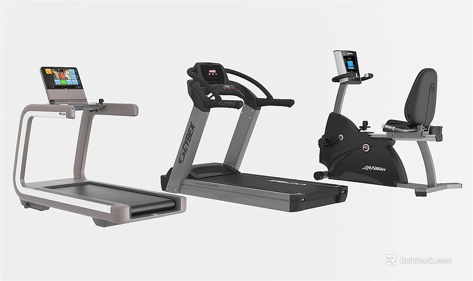 Modern Home Fitness Equipment With Treadmill Exercise Bike And Smart Display Screens 3d model 