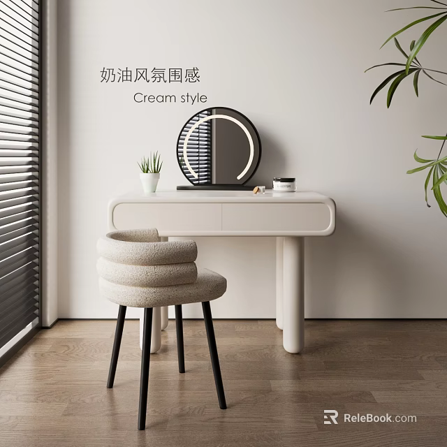 Cream Style Desk and Chair Set with Minimalist Design Cozy Atmosphere Light Color Finish 3d model 