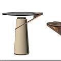 Modern Stylish Side Table With Glass Top Beige Base And Golden Accents