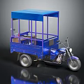 Blue Three Wheeler Motorcycle with Canopy Covered Cargo Area for Mobile Vending Setup 3d model