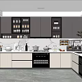Modern Kitchen Interior With Gray Cabinets White Countertops Glass Door Storage And Appliances