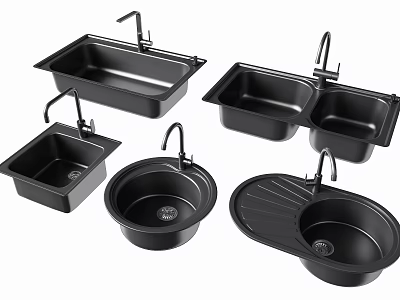 Modern Black Kitchen Sinks in Different Styles with Faucet for Home Use 3d model