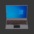 Modern Electronic Laptop With Blue Windows Screen Keyboard And Touchpad
