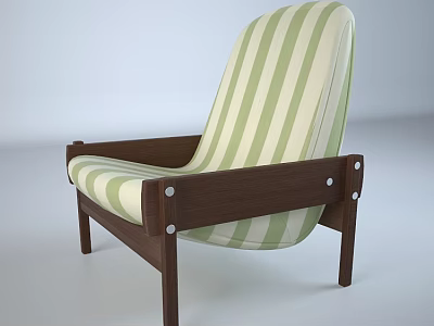 Modern Lounge Chair With Green And White Striped Upholstery And Wooden Frame 3d model